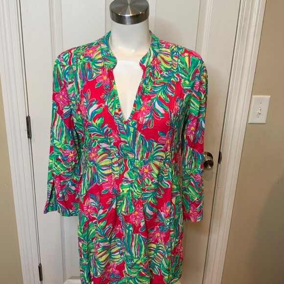 Lilly Pulitzer Pink Floral Sarasota Tunic, Size M - Picture 1 of 5